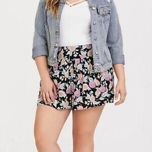 TORRID Shorts‎ 5X Plus Sz Womens Stretch Waist Pull On Dark Floral Gauzy  NWT